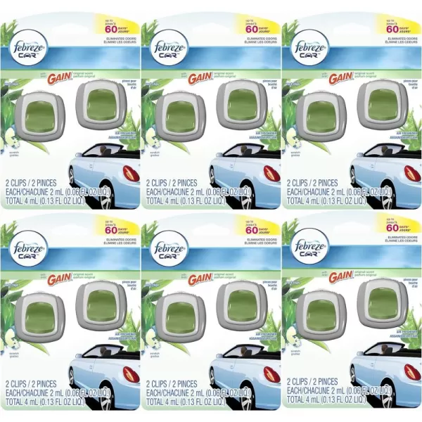 Febreze Car Air Freshener Vent Clip Gain Original Scent, 06 oz. Car Vent Clip, 2 Count