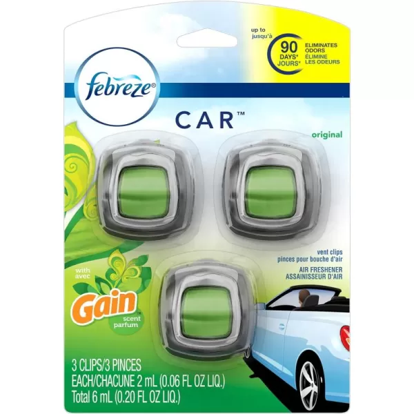 Febreze Car Air Freshener Vent Clip Gain Original Scent, 06 oz. Car Vent Clip, 2 Count)