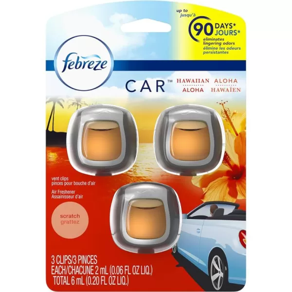 Febreze Car Air Freshener Vent Clips, 2 Linen &amp; Sky and 2 Hawaiian Aloha scents, 4 total clips)