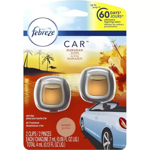 Febreze Car Air Freshener Vent Clips, 2 Linen &amp; Sky and 2 Hawaiian Aloha scents, 4 total clips)