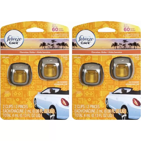 Febreze Car Air Freshener Vent Clips, 2 Linen &amp; Sky and 2 Hawaiian Aloha scents, 4 total clips)