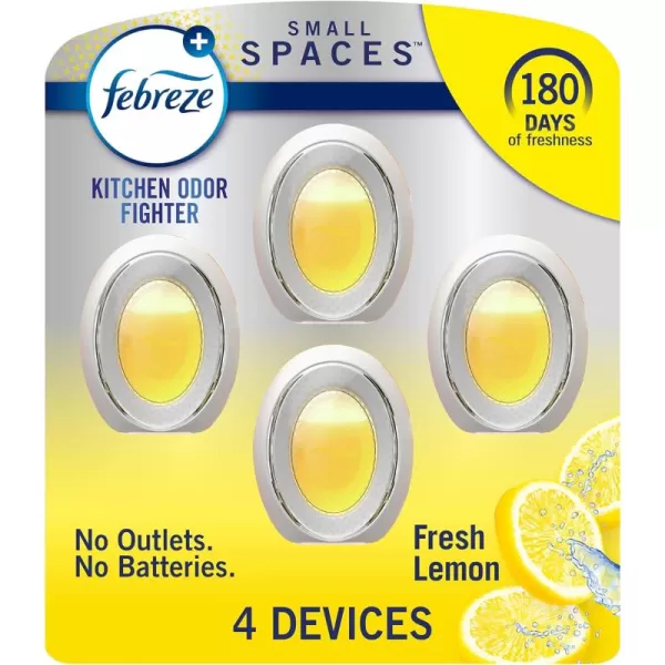 Febreze Small Spaces, Plug in Air Freshener Alternative for Home, Heavy Duty Lemon Scent, Odor Eliminator for Strong Odor 4 Count )