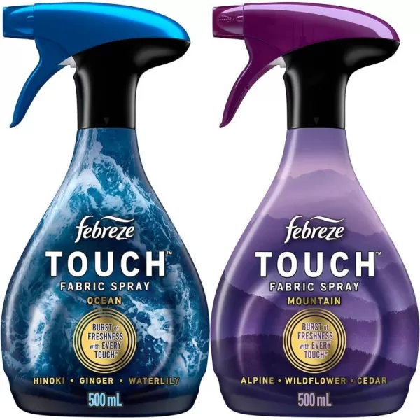 Febreze Touch Fabric Spray, Sneaker Balls Alternative, Couch Cleaner, Fabric Refresher Spray, Ocean &amp; Mountain, 16.9 oz, Pack of 2