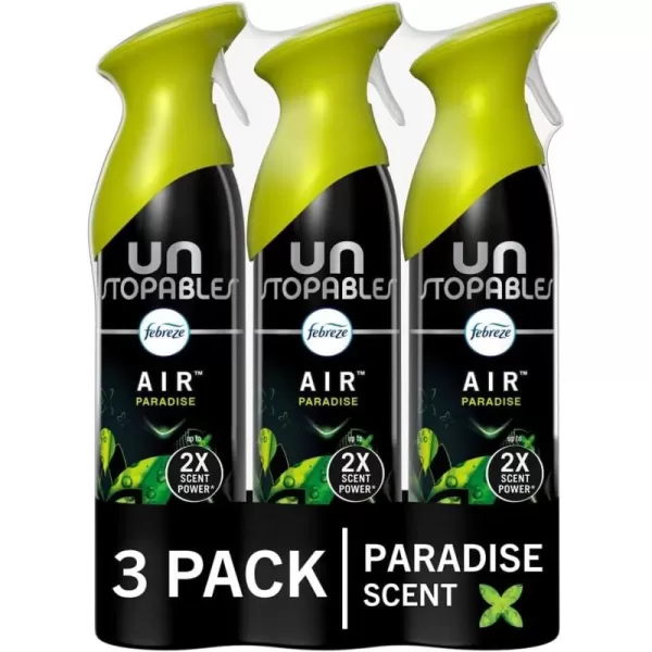 Febreze Unstopables Air Effects Odor-Fighting Air Freshener Paradise, 8.8 oz. Aerosol Can, Pack of 3)