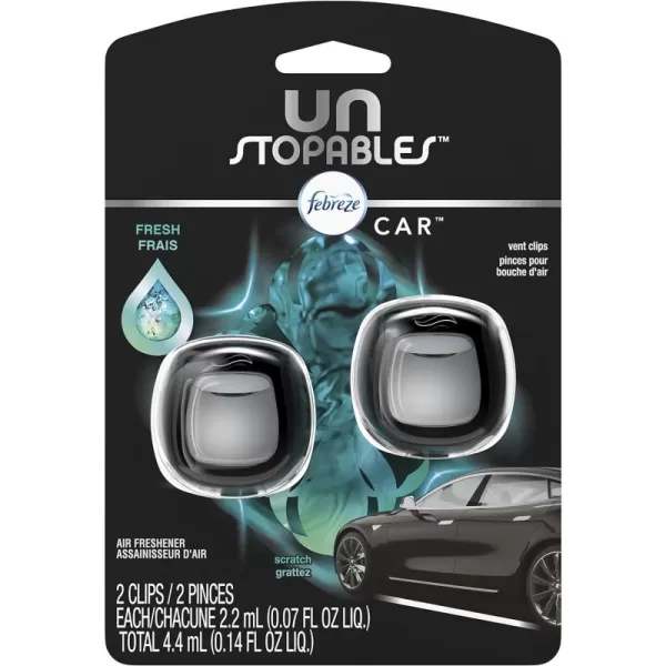 Febreze Unstopables Car Odor-Fighting Car Freshener Vent Clip Fresh Scent, .07 oz. Car Vent Clip, Pack of 4)