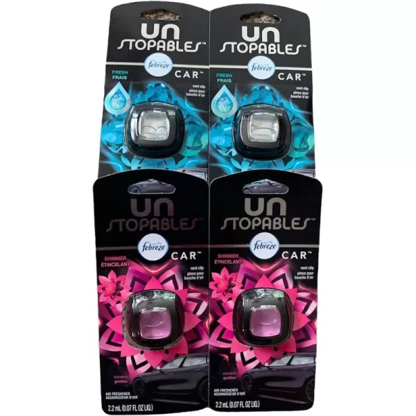Febreze Unstopables Car Odor-Fighting Car Freshener Vent Clip Fresh Scent, .07 oz. Car Vent Clip, Pack of 4)