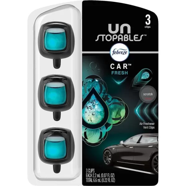 Febreze Unstopables Car Odor-Fighting Car Freshener Vent Clip Fresh Scent, .07 oz. Car Vent Clip, Pack of 4)