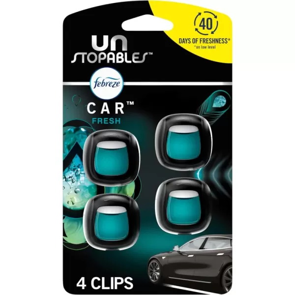 Febreze Unstopables Car Odor-Fighting Car Freshener Vent Clip Fresh Scent, .07 oz. Car Vent Clip, Pack of 4)