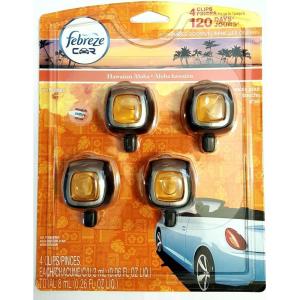 imageFebreze Car Air Fresheners 2 Linen ampamp Sky and 2 Hawaiian Aloha Scents Odor Eliminator for Strong Odors 4 Count006 Fl Oz Pack of 4