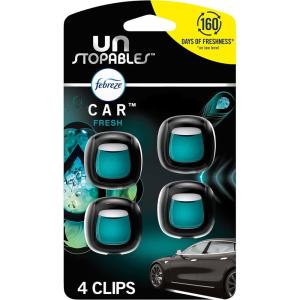 imageFebreze Car Air Fresheners Unstopables Fresh ampamp Paradise Scents Odor Eliminator for Strong Odor Car Vent Clips 007 Fl Oz Pack of 4007 Fl Oz Pack of 4