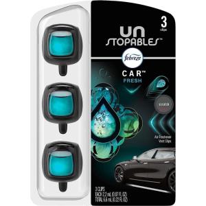 imageFebreze Car Air Fresheners Unstopables Fresh ampamp Paradise Scents Odor Eliminator for Strong Odor Car Vent Clips 007 Fl Oz Pack of 43 Count Pack of 1