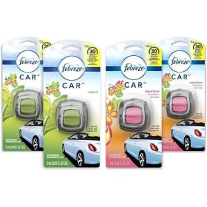 imageFebreze Car Air Freshener 2 Gain Original and 2 Gain Island Fresh Scents Odor Eliminator for Strong Odors 4 Count