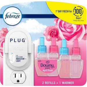 imageFebreze Plug In Air Freshener OdorFighting Scented Oil Starter Kit Air Fresheners for Home and Bathroom and Kitchen Long Lasting for Strong Odors Downy April Fresh Scent Warmer  2 Refill087 Fl Oz Pack of 2