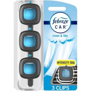 imageFebreze Car Air Freshener OdorFighting Automotive Vent Clip Gain Original Scent 3 CountLinen  Sky