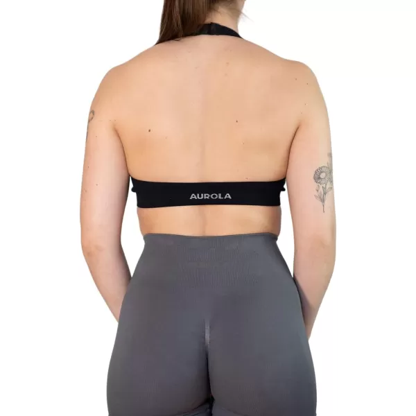 AUROLA Moon Seamless Halter Backless Sport Bra for Women Adjustable Padded Active Workout Gym Yoga Crop Tank Top)