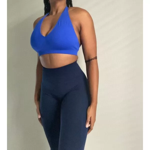AUROLA Moon Seamless Halter Backless Sport Bra for Women Adjustable Padded Active Workout Gym Yoga Crop Tank Top