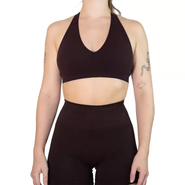 AUROLA Moon Seamless Halter Backless Sport Bra for Women Adjustable Padded Active Workout Gym Yoga Crop Tank Top)