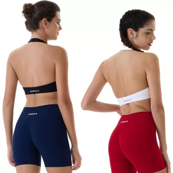 AUROLA Moon Seamless Halter Backless Sport Bra for Women Adjustable Padded Active Workout Gym Yoga Crop Tank Top