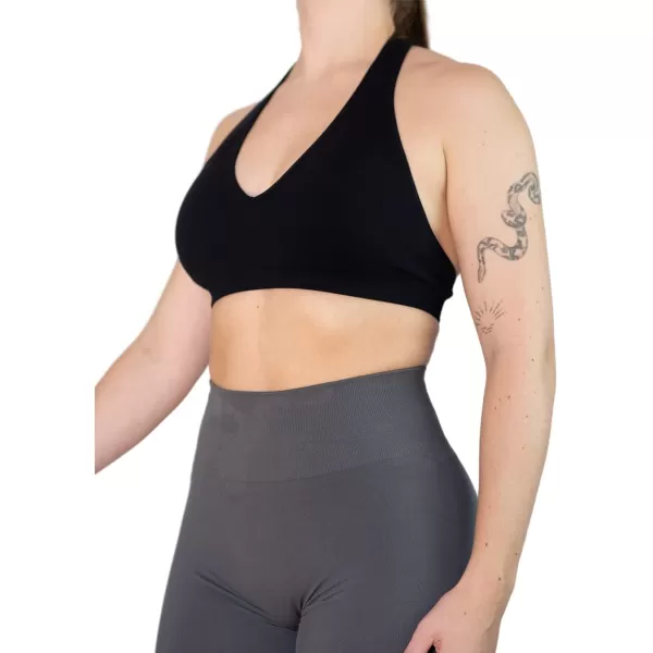 AUROLA Moon Seamless Halter Backless Sport Bra for Women Adjustable Padded Active Workout Gym Yoga Crop Tank Top)