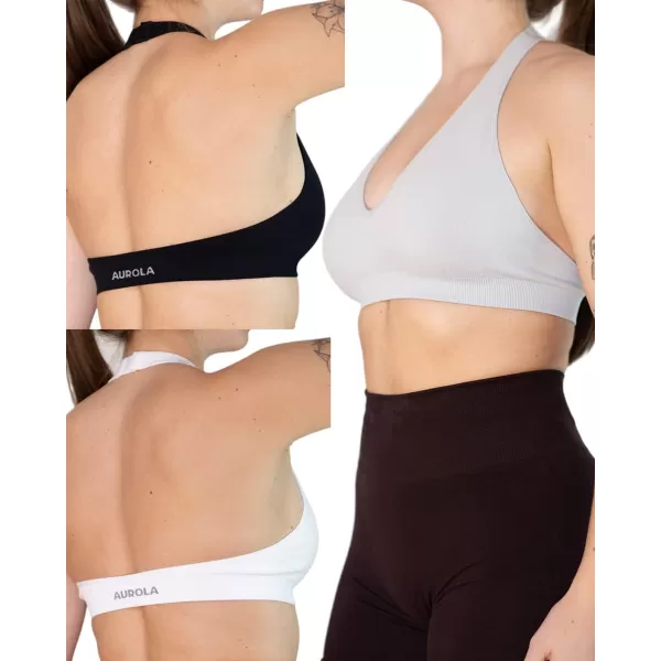 AUROLA Moon Seamless Halter Backless Sport Bra for Women Adjustable Padded Active Workout Gym Yoga Crop Tank Top)