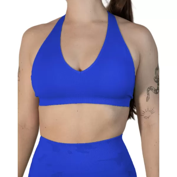 AUROLA Moon Seamless Halter Backless Sport Bra for Women Adjustable Padded Active Workout Gym Yoga Crop Tank Top