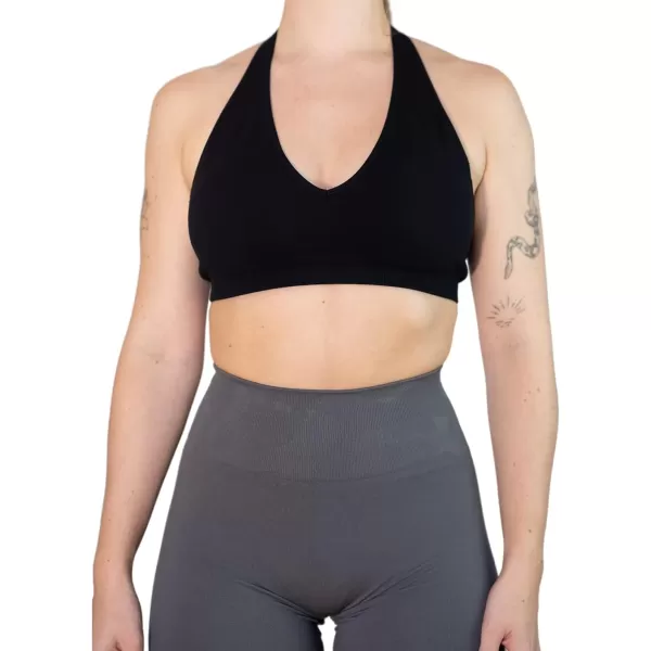 AUROLA Moon Seamless Halter Backless Sport Bra for Women Adjustable Padded Active Workout Gym Yoga Crop Tank Top)