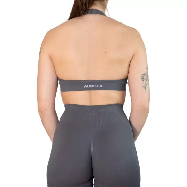 AUROLA Moon Seamless Halter Backless Sport Bra for Women Adjustable Padded Active Workout Gym Yoga Crop Tank Top)
