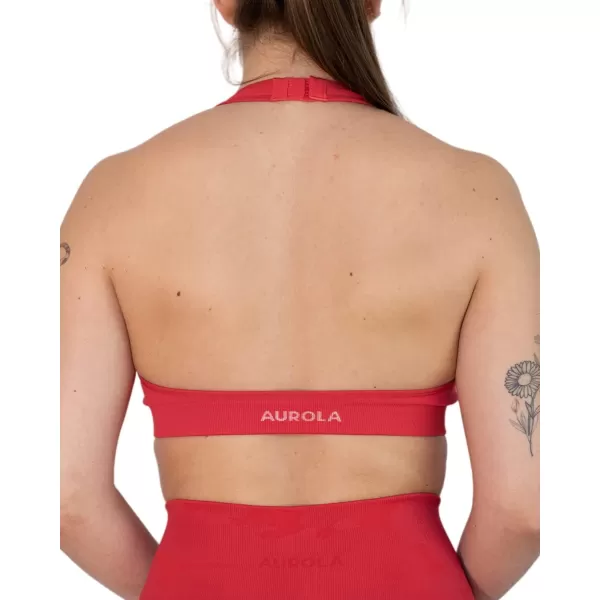 AUROLA Moon Seamless Halter Backless Sport Bra for Women Adjustable Padded Active Workout Gym Yoga Crop Tank Top