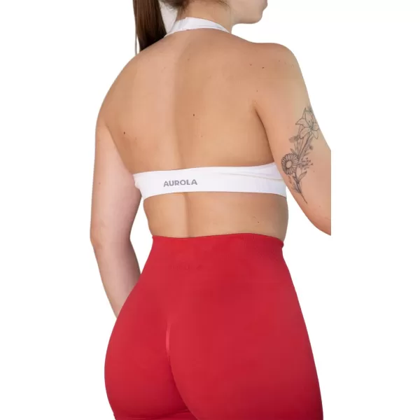 AUROLA Moon Seamless Halter Backless Sport Bra for Women Adjustable Padded Active Workout Gym Yoga Crop Tank Top)