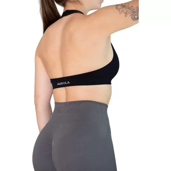 AUROLA Moon Seamless Halter Backless Sport Bra for Women Adjustable Padded Active Workout Gym Yoga Crop Tank Top)