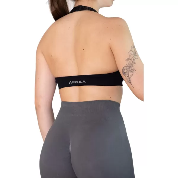 AUROLA Moon Seamless Halter Backless Sport Bra for Women Adjustable Padded Active Workout Gym Yoga Crop Tank Top