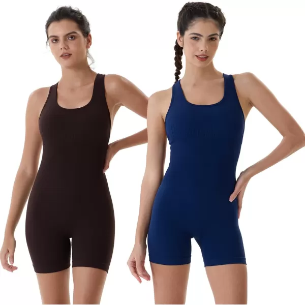 AUROLA Power Romper for Women Workout Yoga Gym Seamless One Piece Racerback Jumpsuit Tummy Control Padded Sports Bra)