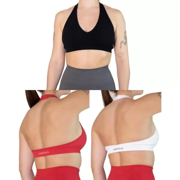AUROLA Moon Seamless Halter Backless Sport Bra for Women Adjustable Padded Active Workout Gym Yoga Crop Tank Top)