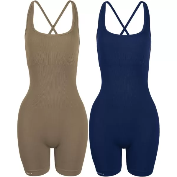 AUROLA Strapy Romper for Women Workout Yoga Gym Seamless One Piece Jumpsuit Tummy Control Padded Sports Bra)