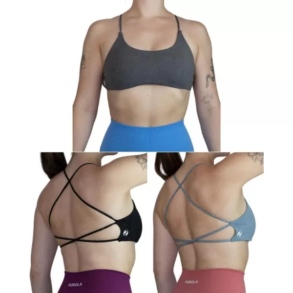 AUROLA Workout Sports Bras Women Athletic Removable Backless Strappy Criss Cross Light Support Gym Fitness Yoga Crop Bra)