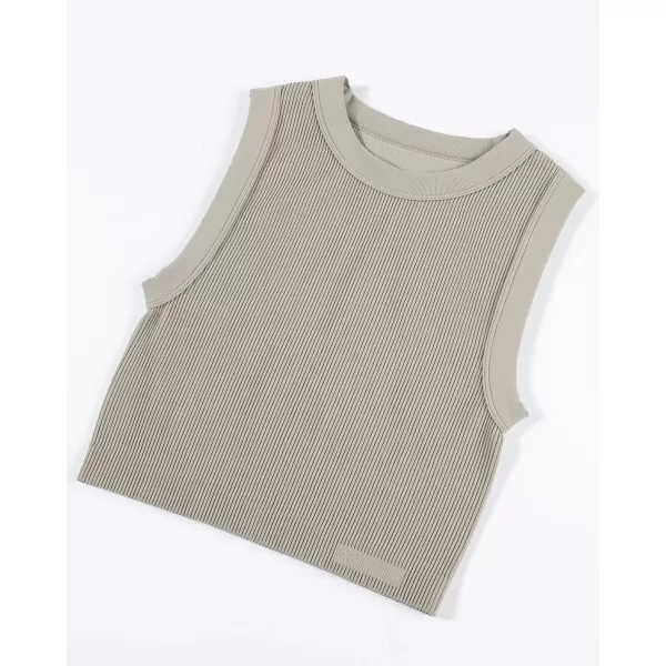 AUROLA Essentials Rib Seamless Sleeveless Tank for Women Subtle Logo Round Neck Active Workout Crop Tops