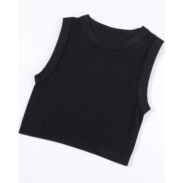 AUROLA Essentials Rib Seamless Sleeveless Tank for Women Subtle Logo Round Neck Active Workout Crop Tops