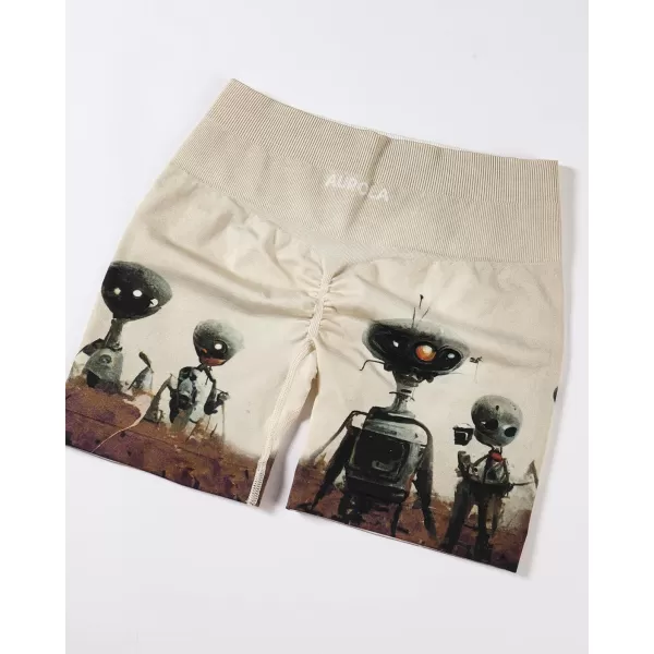 AUROLA Print Collection Fashion Shorts for Women,Inside White Scrunch Seamless Active Workout Roll Up Shorts