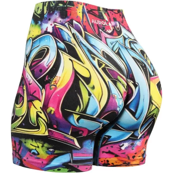 AUROLA Print Collection Fashion Shorts for Women,Inside White Scrunch Seamless Active Workout Roll Up Shorts