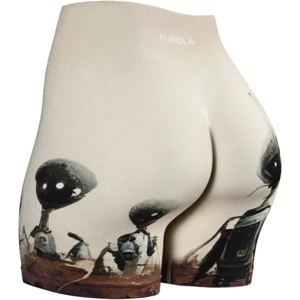 AUROLA Print Collection Fashion Shorts for Women,Inside White Scrunch Seamless Active Workout Roll Up Shorts