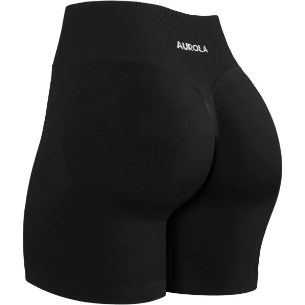 imageAUROLA Influence Workout Shorts for Women25 35 45 55 65 No Roll Up Squat Proof Scrunch Seamless Compression Gym ShortBlack
