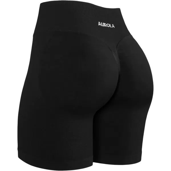 imageAUROLA Influence Workout Shorts for Women25 35 45 55 65 No Roll Up Squat Proof Scrunch Seamless Compression Gym ShortBlack