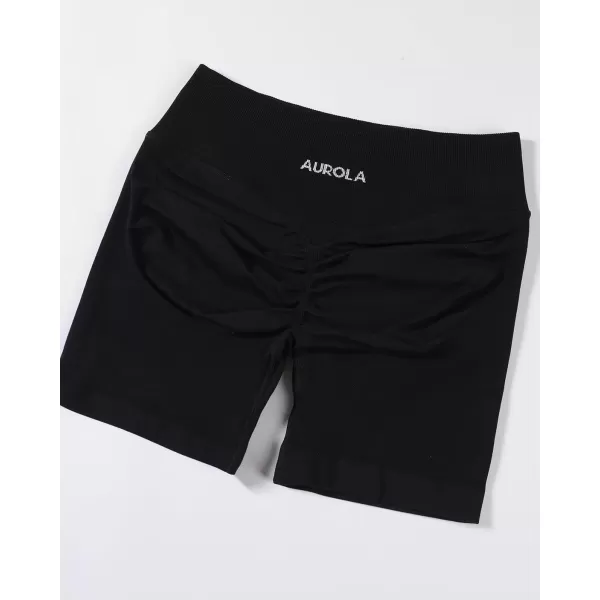 imageAUROLA Influence Workout Shorts for Women25 35 45 55 65 No Roll Up Squat Proof Scrunch Seamless Compression Gym ShortBlack