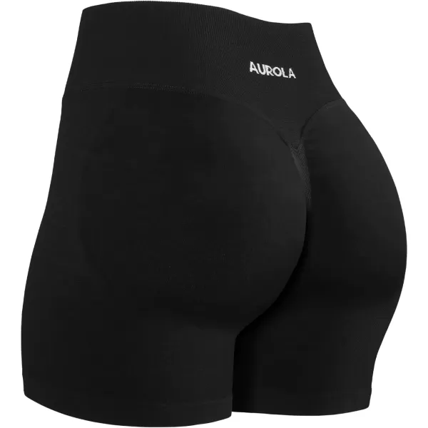 imageAUROLA Influence Workout Shorts for Women25 35 45 55 65 No Roll Up Squat Proof Scrunch Seamless Compression Gym ShortBlack