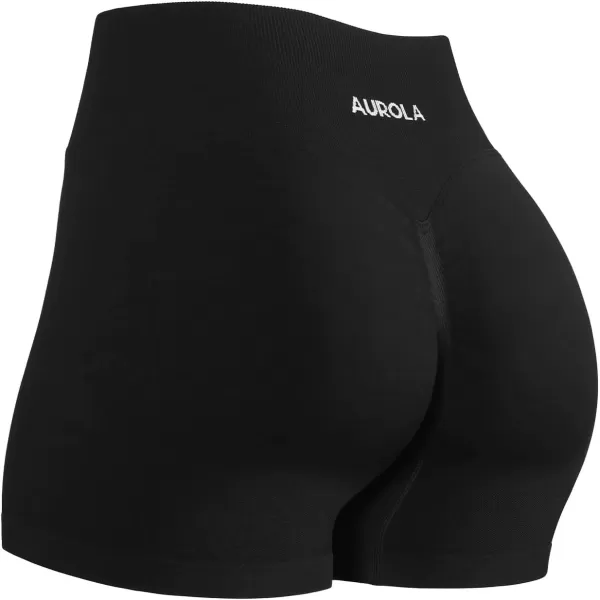 imageAUROLA Influence Workout Shorts for Women25 35 45 55 65 No Roll Up Squat Proof Scrunch Seamless Compression Gym ShortBlack