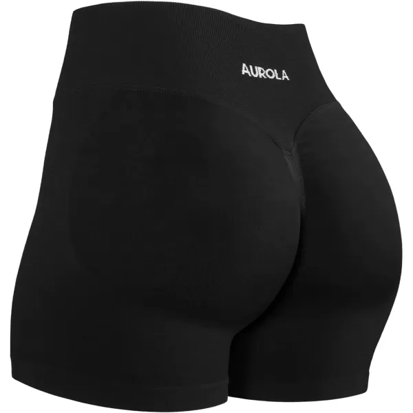 imageAUROLA Influence Workout Shorts for Women25 35 45 55 65 No Roll Up Squat Proof Scrunch Seamless Compression Gym ShortBlack