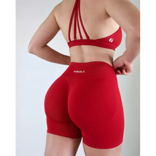 imageAUROLA Influence Workout Shorts for Women25 35 45 55 65 No Roll Up Squat Proof Scrunch Seamless Compression Gym ShortChili Red
