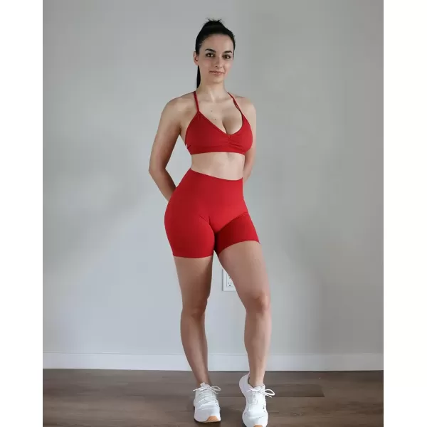 imageAUROLA Influence Workout Shorts for Women25 35 45 55 65 No Roll Up Squat Proof Scrunch Seamless Compression Gym ShortChili Red