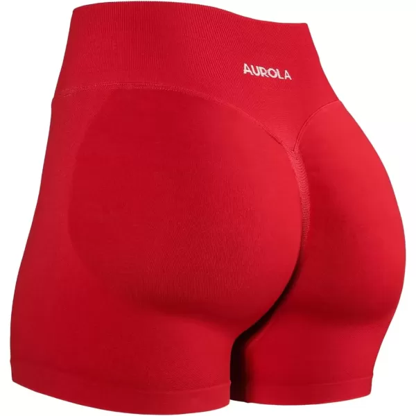 imageAUROLA Influence Workout Shorts for Women25 35 45 55 65 No Roll Up Squat Proof Scrunch Seamless Compression Gym ShortChili Red
