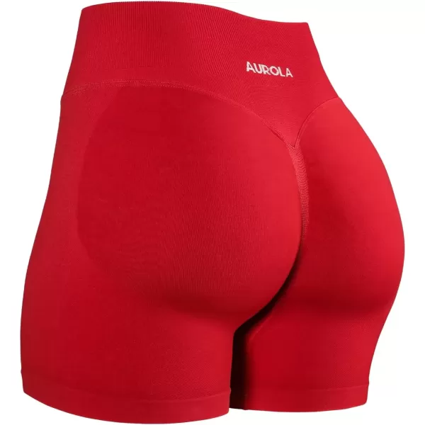 imageAUROLA Influence Workout Shorts for Women25 35 45 55 65 No Roll Up Squat Proof Scrunch Seamless Compression Gym ShortChili Red